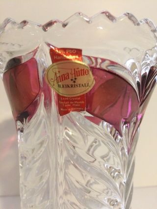 Vintage Anna Hutte Bleikristall Lead Crystal Vase Wing Motif with Ruby Flash 3