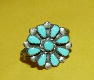 Vintage Native Zuni Old Pawn Southwestern Sterling Silver Turquoise Ring Size 8