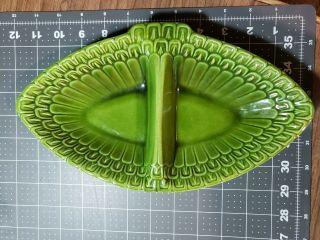 Vintage Maddux Of California Pottery Green Oval Divided Dish 3151 Retro 1966