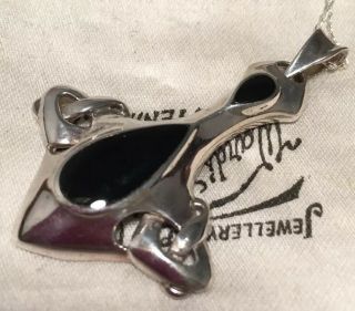 Vintage Jewellery Sterling Silver & Onyx Large Pendant & Chain
