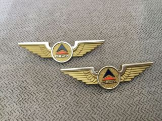 2 Vintage Delta Airlines Plastic Jr Pilot Flight Attendant Wings Lapel Pin