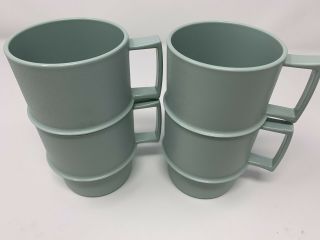 Tupperware 4 Vtg Coffee Mugs Cups Tumblers Green Blue 10 Oz 1312