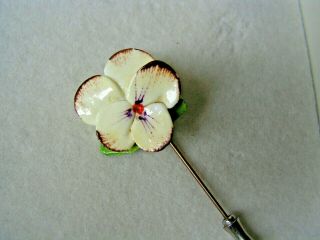 Wonderful Vintage Hand Painted Porcelain Pansy Flower Brooch Stick Pin