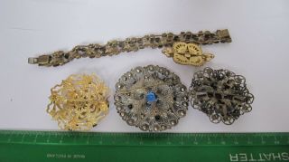 Vintage jewellery Czech filigree rhinestone rbooches pins bracelet 2