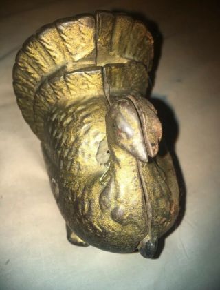 Antique Vintage Cast Iron Still Piggy Bank Turkey In Strutt