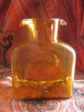 Vintage Blenko Glass Amber Double Spout Water Bottle Carafe Decanter