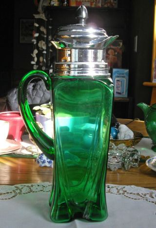 Vintage Green Glass 11 1/2 " Martini Beverage Pitcher