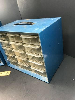 Vintage Blue Metal AKRO MILS Storage Cabinet Hardware Organizer Bin 2