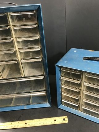 Vintage Blue Metal AKRO MILS Storage Cabinet Hardware Organizer Bin 3