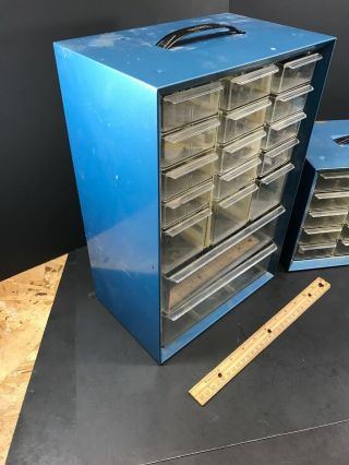 Vintage Blue Metal AKRO MILS Storage Cabinet Hardware Organizer Bin 4