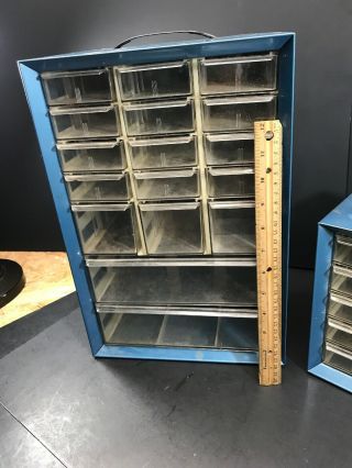 Vintage Blue Metal AKRO MILS Storage Cabinet Hardware Organizer Bin 5
