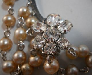 Vintage Unsigned Crystal Rhinestone Faux Pearls Swag Ear Climber Clip Earrings 4