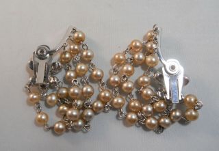 Vintage Unsigned Crystal Rhinestone Faux Pearls Swag Ear Climber Clip Earrings 5