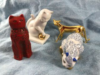 4 Retired Vintage Franklin Curio Cabinet Cat Figurines Herend,  Cinnabar,