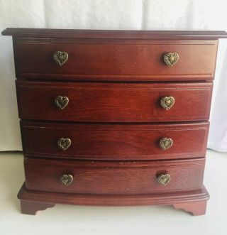 Vintage Wooden Jewelry Box,  Lid Opens,  3 Drawers