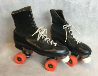 Vintage Black Roller Derby Skates W Orange Sure Grip Rental Wheels Men’s 8