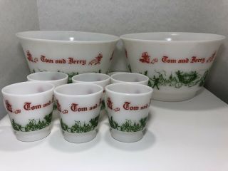 Tom And Jerry Vintage Hazel Atlas Punch Bowl With Mugs/cups Set