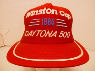 Vintage 1986 Winston Cup Daytona 500 Red/white Mesh Snapback Trucker Hat - Guc