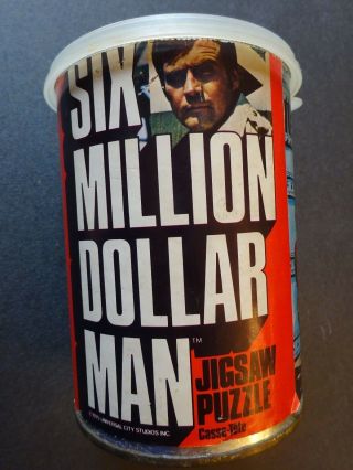 Six Million Dollar Man Red Jigsaw Puzzle Tin 1975 Vintage Steve Austin Tv