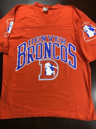 Vintage 90s Denver Broncos Nfl 1992 Old Logo Orange Adult Jersey Shirt Sz L Usa