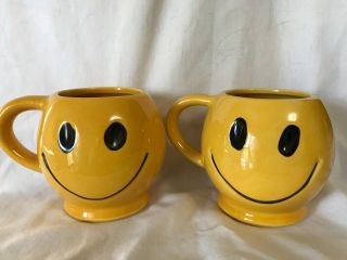 2 Vintage Yellow Mccoy Smiley Face Mug/cups.