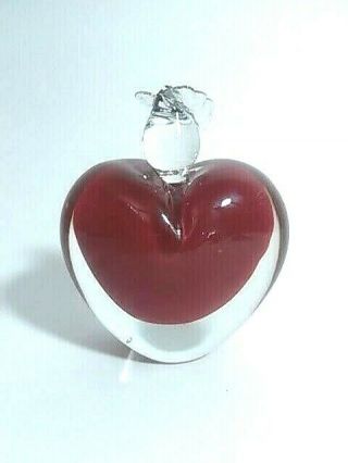 Vintage Perfume Bottle Hand Blown Glass Double Heart Shape And Rose Stopper 4.  5 "