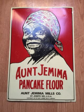 Vintage Aunt Jemima Pancake Flour 1917 Sign Black Americana Metal Tin 9 X 13