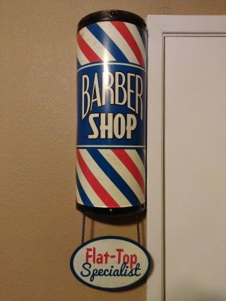Barber Shop Pole Flat - Top Specialist Metal Tin Vintage - Look Wall Plaque Art Sign