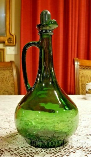 Vintage Green Glass Liquor Whiskey Bottle Decanter