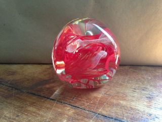 Vintage Orient & Flume Art Glass Paperweight Signed Carter R029057 Red & White