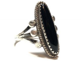 Vintage Ladies Sterling Silver Black Oynx Ring - Size 7 - Signed