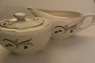 Edwin Knowles China Forsythia Yellow Flower Sugar Bowl & Creamer Vintage