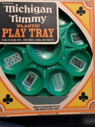 Vintage 1967 Michigan Rummy Plastic Play Tray Cat Playing Card Game