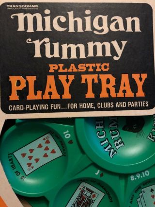 Vintage 1967 Michigan Rummy Plastic Play Tray Cat Playing Card Game 2