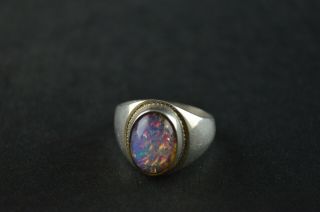 Vintage Sterling Silver Dome Ring W Pink Blue Opal Stone - 9g