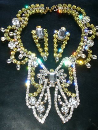1960s Butterfly Omg Necklace Set Bib Vintage Glass Signed Bijoux Mg F154
