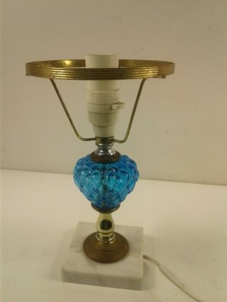 Vintage/retro Brass Table Lamp/light Blue Glass Marble Base No Shade