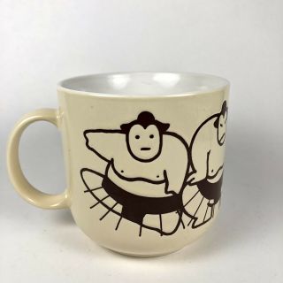 Vintage Sumo Wrestler Embossed Large Ceramic Coffee Mug Kato Kogei Vtg