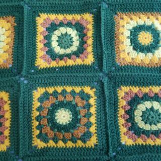 Vintage Green Handmade Afghan Granny Square Blanket Sofa Throw Twin Bedspread 4