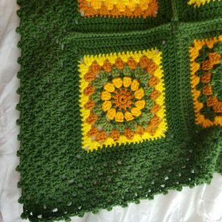 Vintage Green Handmade Afghan Granny Square Blanket Sofa Throw Twin Bedspread 5