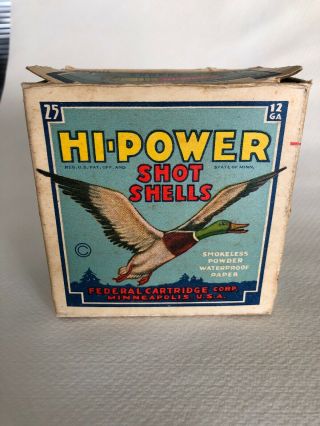 Vintage 12 Gauge Shot Gun Shells Box Federal Cartridge Corp Minneapolis Hi Power