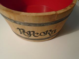 Vintage Wooden " Firkin Style " Popcorn Bucket With Bands,  Removable/washable Bowl