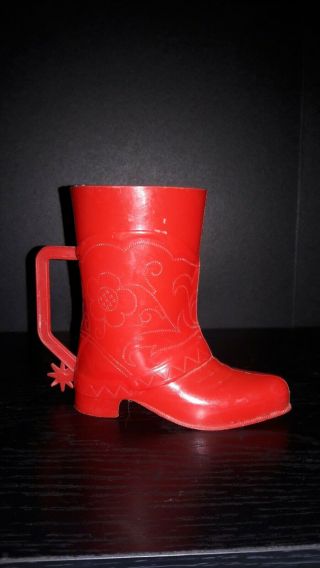 Vtg Red Plastic Cow Boy Girl Boot With Spur Western Cup Mug