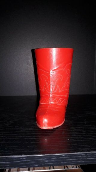 Vtg Red Plastic Cow Boy Girl Boot with Spur Western Cup Mug 3