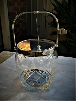 Vintage Crystal Ice Bucket With Stainless Steel Attached Lid And Insert