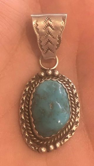 Vintage Old Pawn Native American Navajo Sterling Silver Turquoise Pendant Signed