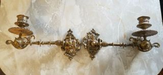 Vintage Pair Single Ornate Solid Brass Wall Sconce Candle Holders Candlesticks