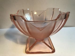 Vintage Pink Art Deco Depression Glass Dessert Bowl Comport Sowerby Chevron
