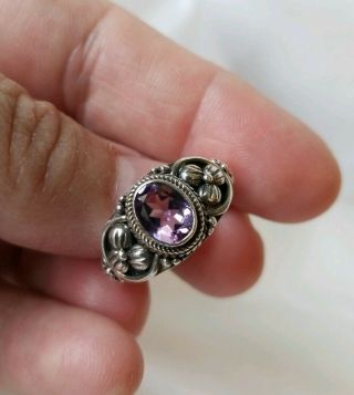 Vintage Sterling Silver & Amethyst Ring - 1 Ct.  Oval - Cut Stone - Sz.  7.  5