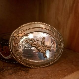 Vtg.  Tony Lama Western Cowboy Bronco Bucking Horse German Silver Buckle & Belt